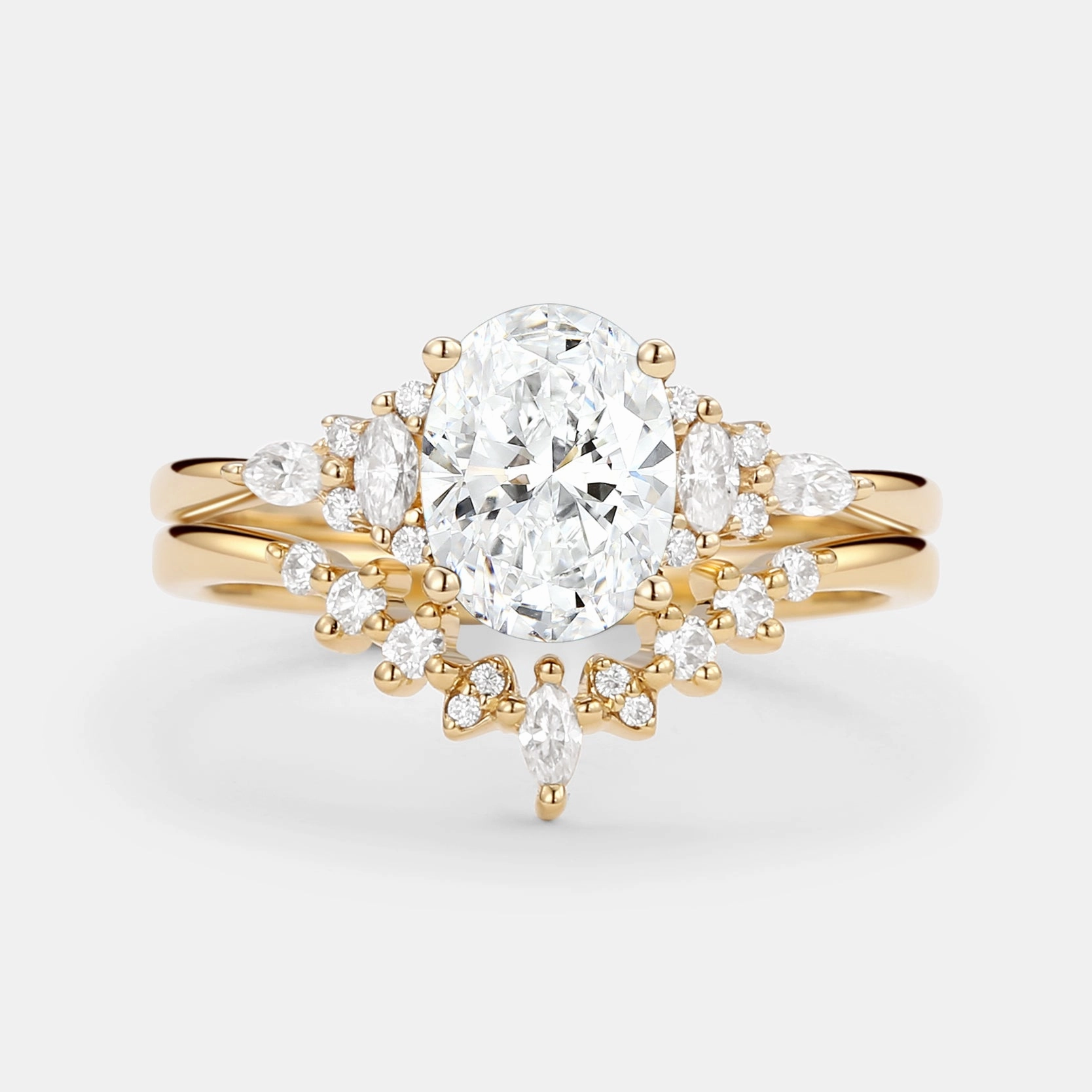 1.0ct Oval Cut Lab Grown Diamond Ring Set 2pcs - Freya Delicate Craft