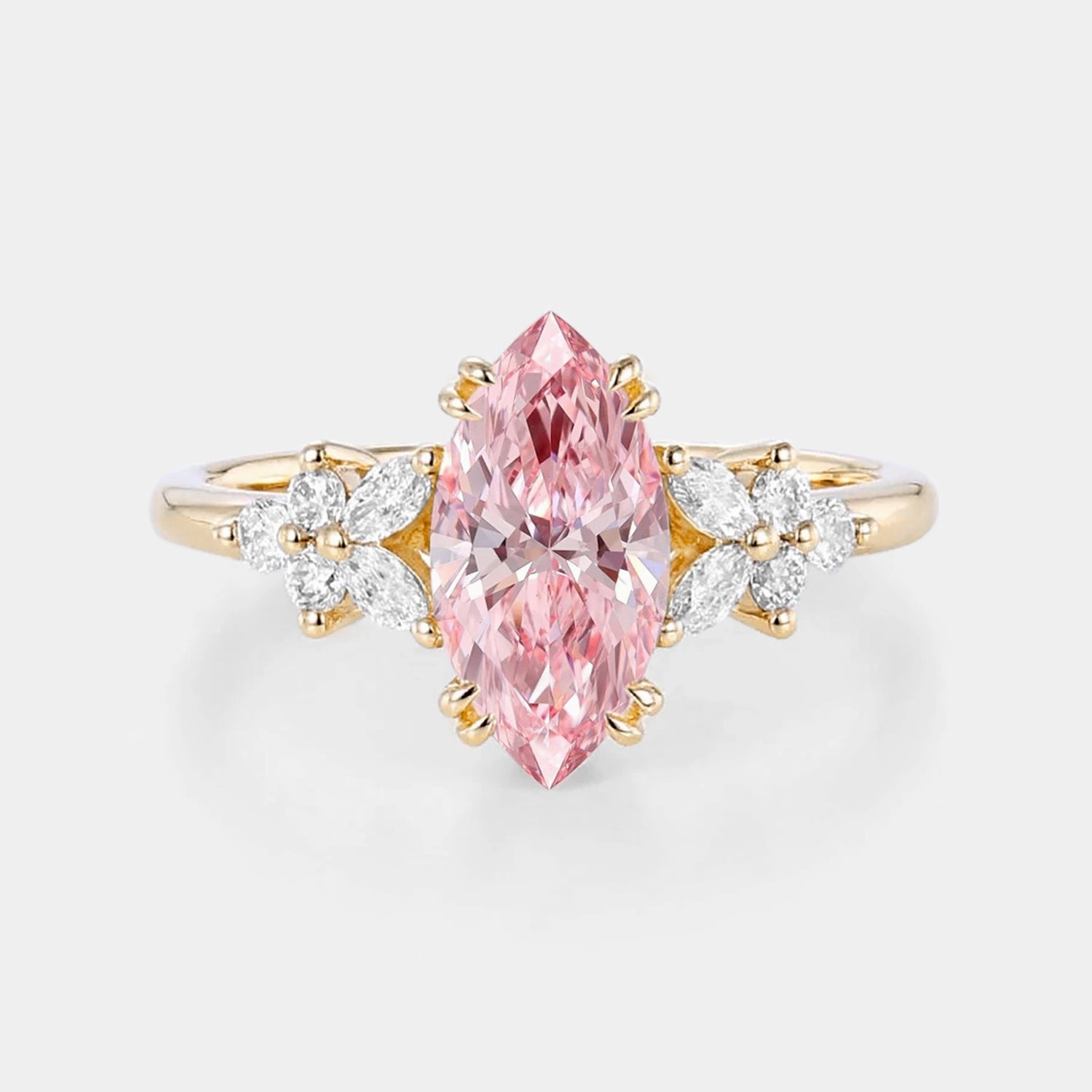 Classic Style Distinctive Style Pieces Marquise Lab Pink Diamond Cluster Engagement Ring - Arbor