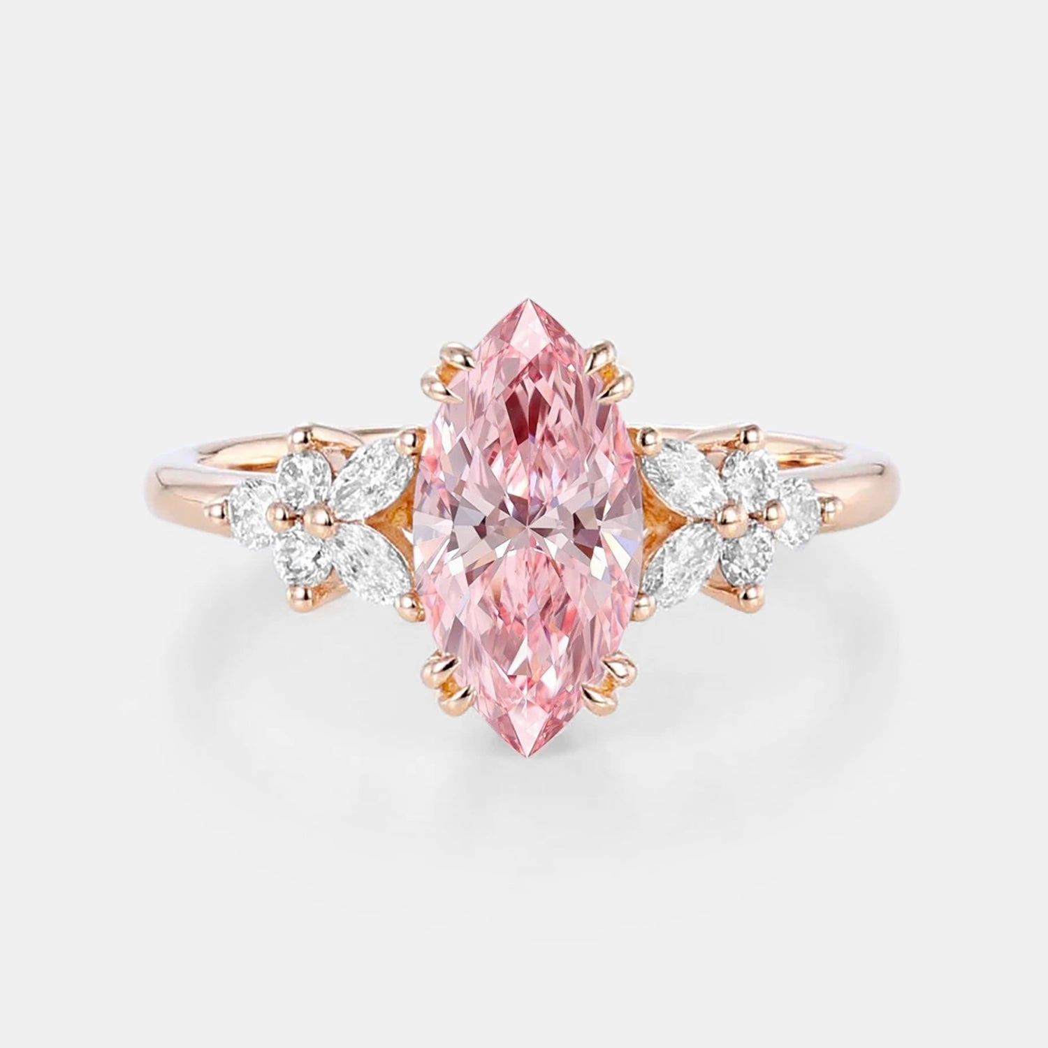 Marquise Lab Pink Diamond Cluster Engagement Ring - Arbor Expressive Edge Wedding accessory