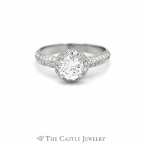 1.09CTTW Round Diamond Engagement Ring with Diamond Halo & Accents in 18KT White Gold Lasting Memory