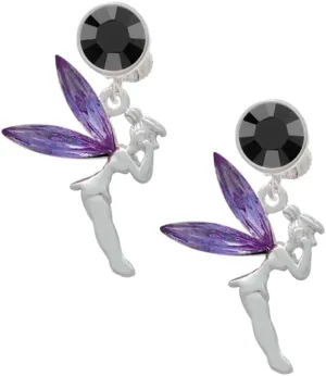 Delight Jewelry Silvertone Large Fairy with Purple Wings - Large Crystal Clip on Earrings