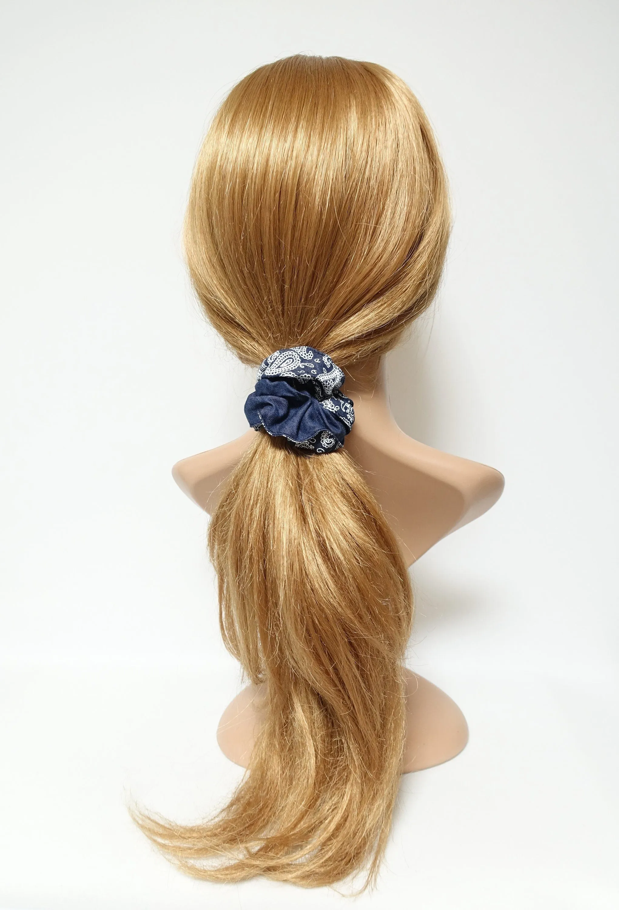 denim edge trim pattern print scrunchy cotton hair scrunchies for women