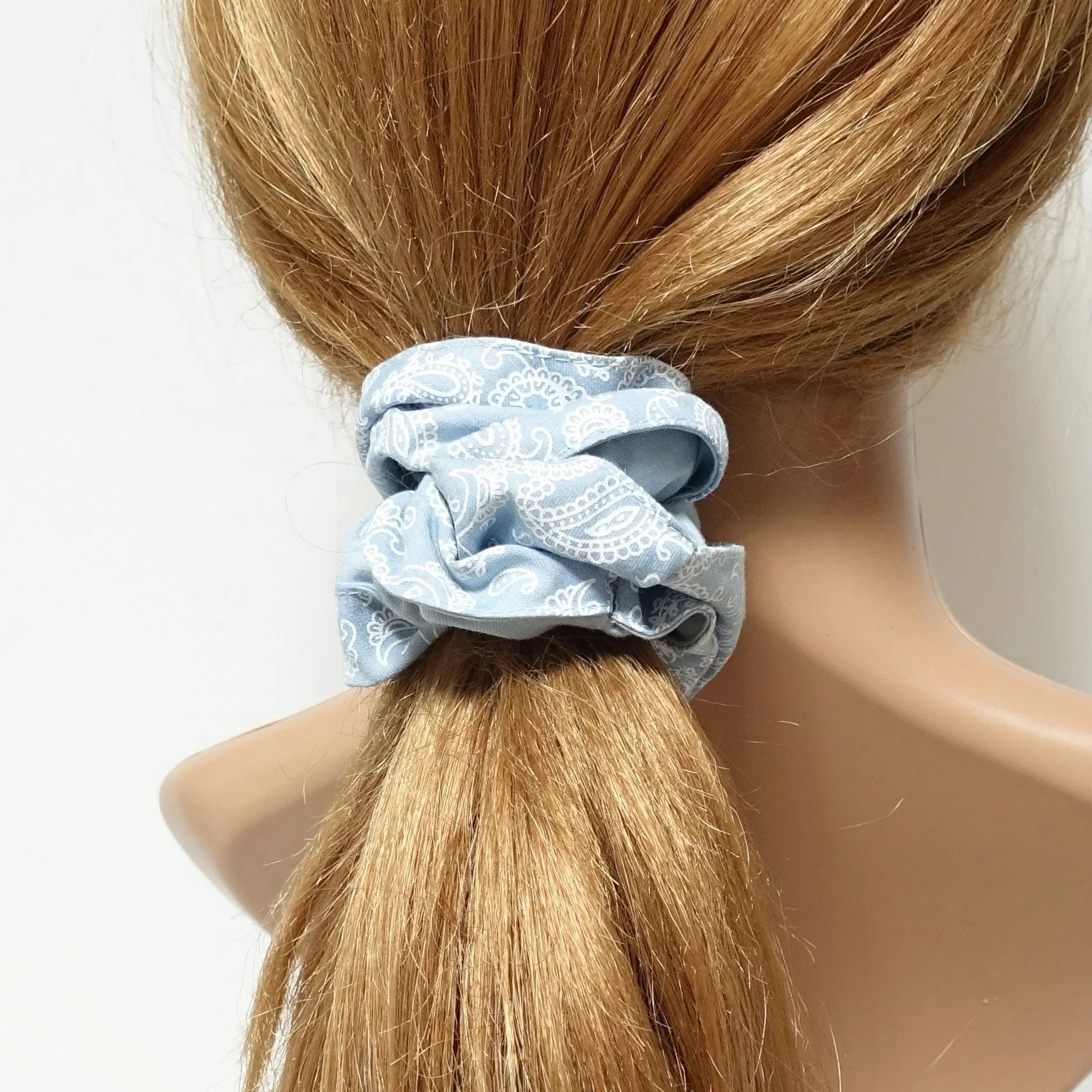 denim edge trim pattern print scrunchy cotton hair scrunchies for women