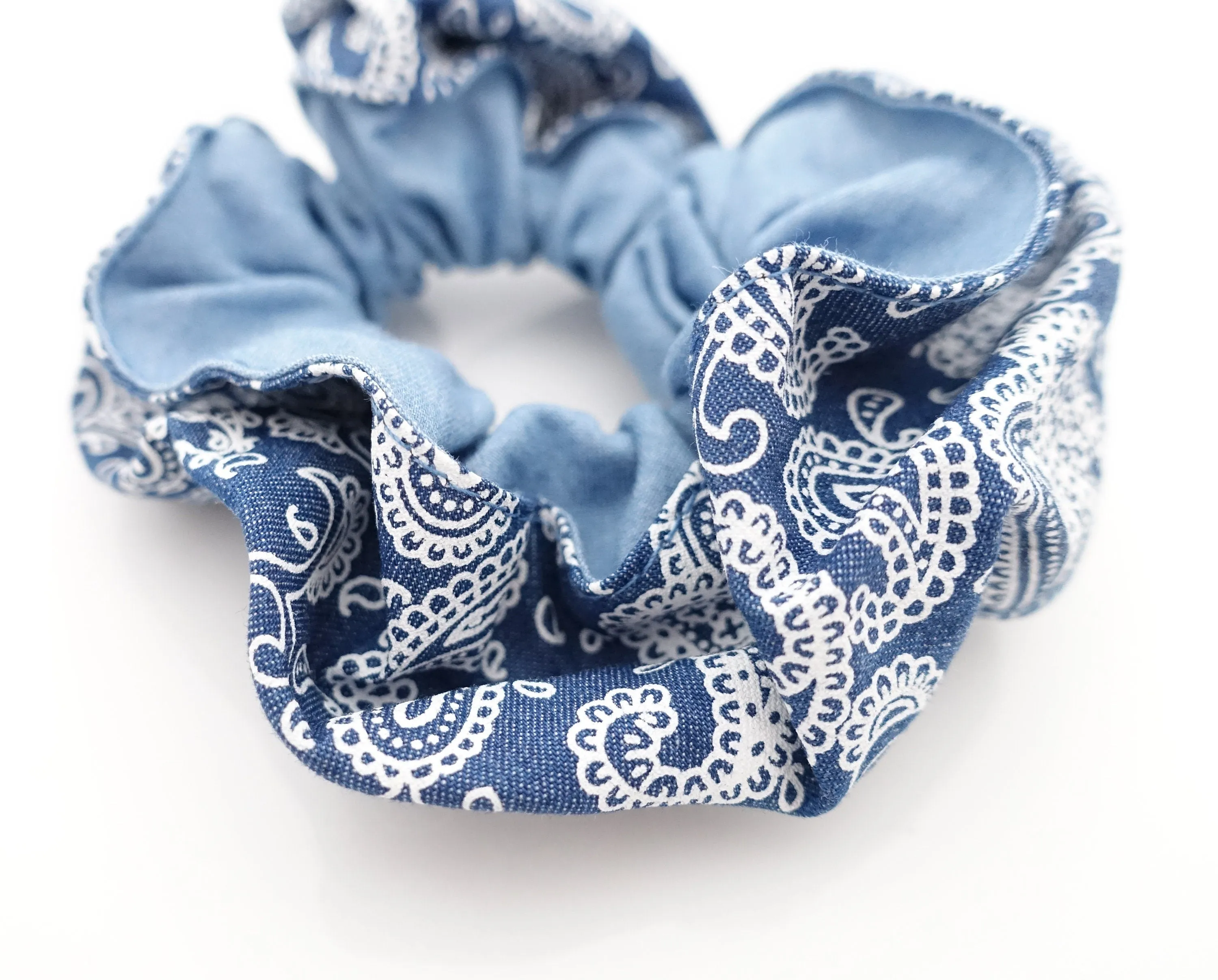denim edge trim pattern print scrunchy cotton hair scrunchies for women