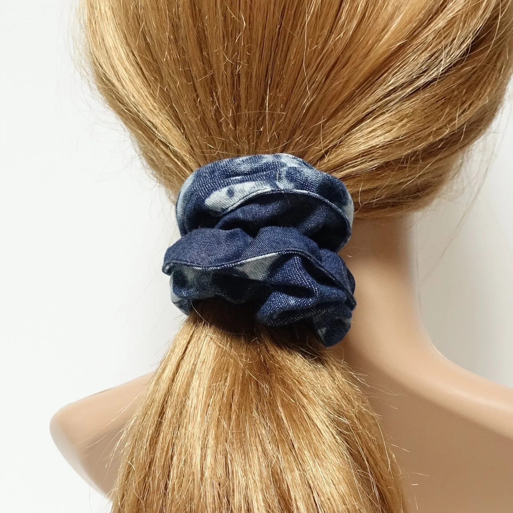 denim edge trim pattern print scrunchy cotton hair scrunchies for women