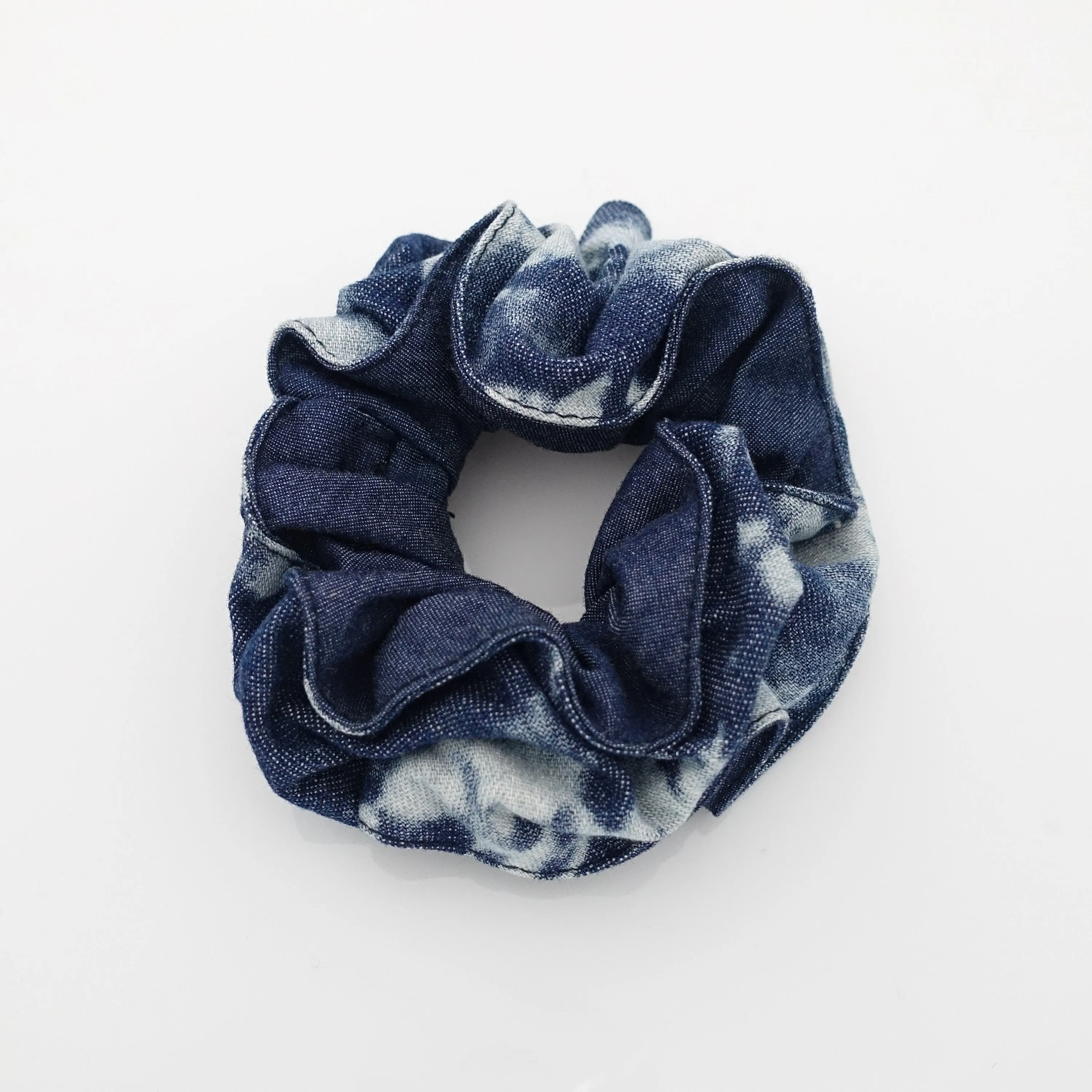 denim edge trim pattern print scrunchy cotton hair scrunchies for women