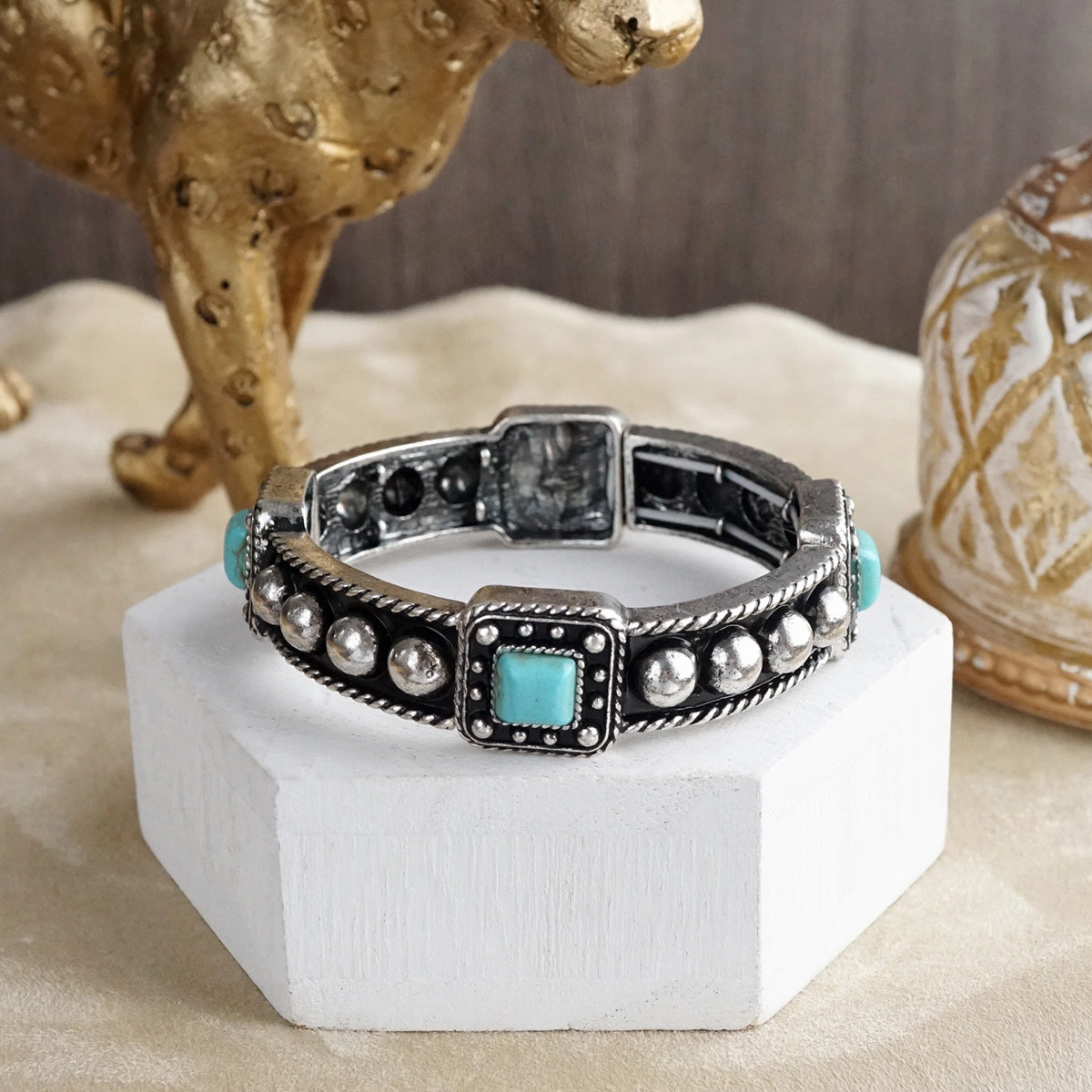 Desert Song ?C Boho Western Stretch Bangles with Turquoise Expertly Made