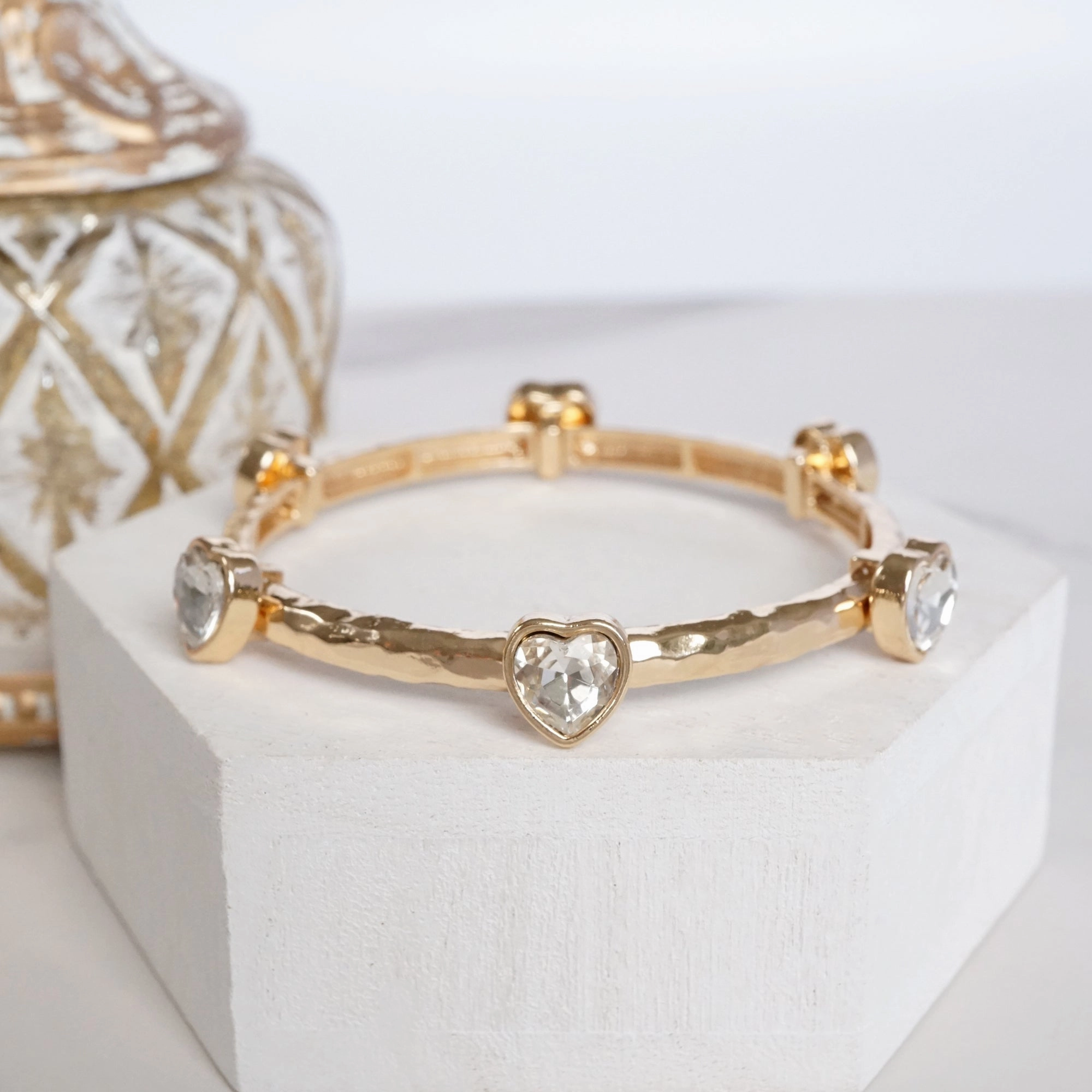 Heart Faceted Crystals Stretchy Stackable Station Bangles ?C Gold & Silver Tone Planetary Mixes