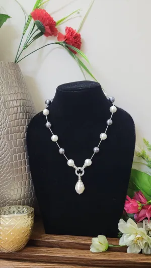 Designer Grey white Pearl Beaded Necklace