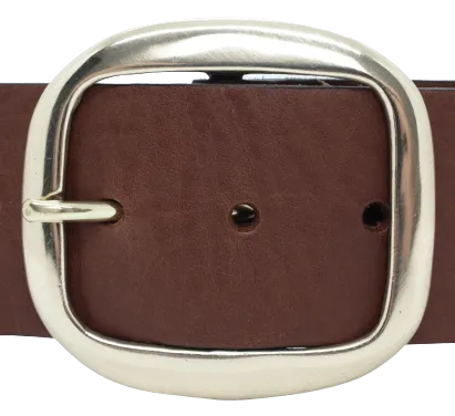 Designer Leather Belt Brass Oval 2 Inch