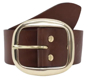 Designer Leather Belt Brass Oval 2 Inch