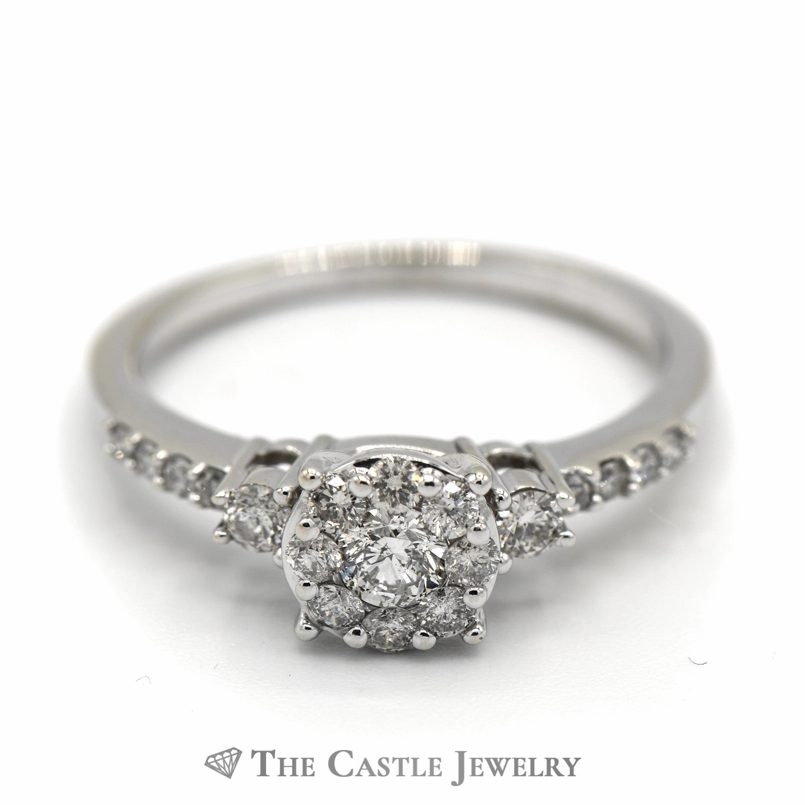 1/2cttw Round Diamond Cluster Engagement Ring in Diamond Accented 14k White Gold Setting Exquisite Item Fresh Accent