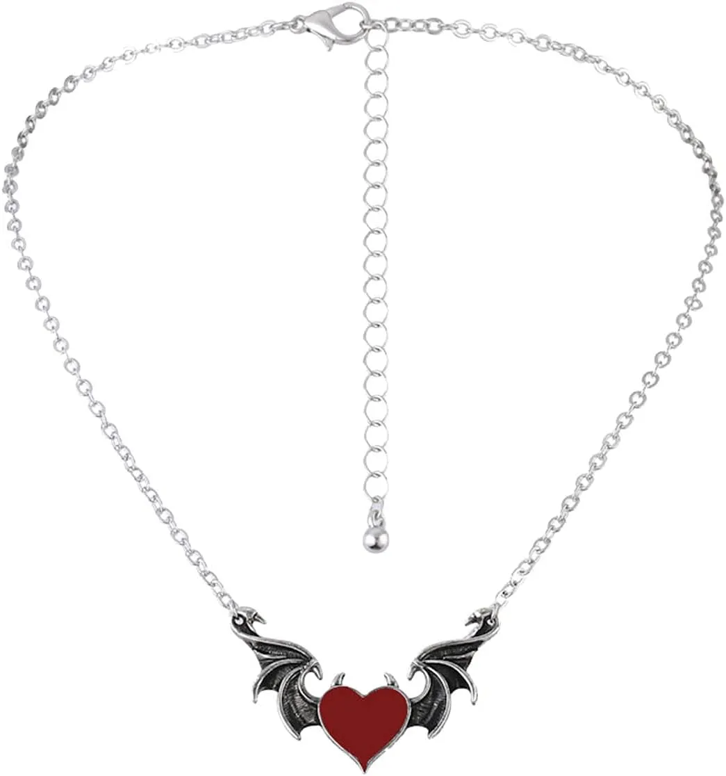 Devil Heart Pendant Necklaces Vintage Statement Necklaces Streetwear Hip Hop Anniversary Necklaces for Women