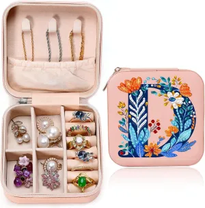Diamond Art Jewelry Box Femal Women Mini Jewelry Box Earring Box Christmas Gifts Birthday Gifts for Adults Women Mom Sister Friends Bestie（Letter D, Pink）