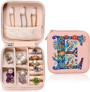 Diamond Art Jewelry Box Girls Mini Jewelry Box Earring Box Christmas Gifts Birthday Gifts for Teen Girl Women Mom Sister Friends Bestie（Letter E, Pink）