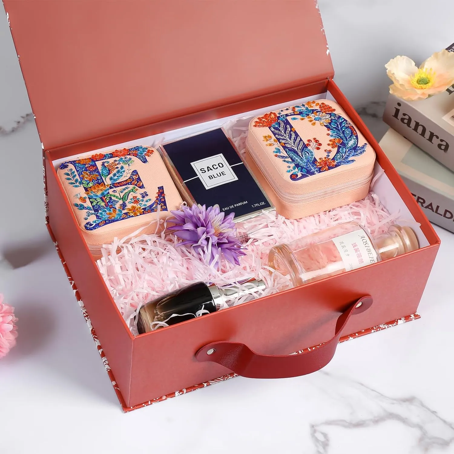 Diamond Art Jewelry Box Girls Mini Jewelry Box Earring Box Christmas Gifts Birthday Gifts for Teen Girl Women Mom Sister Friends Bestie（Letter E, Pink）