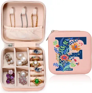 Diamond Art Jewelry Box Girls Mini Jewelry Box Earring Box Christmas Gifts Birthday Gifts for Teen Girl Women Mom Sister Friends Bestie（Letter F, Pink）