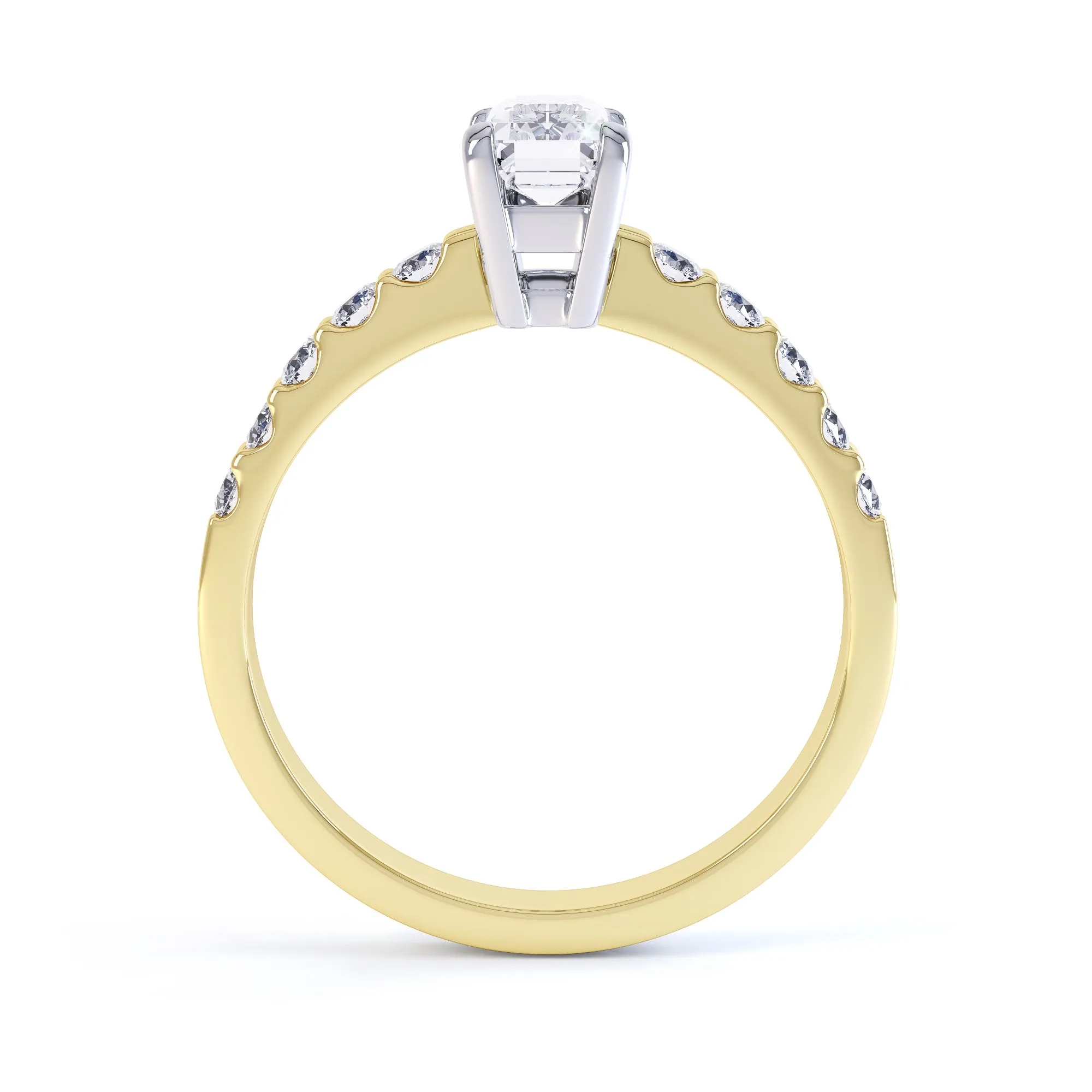 Diamond Engagement Ring- Emerald Corner Claw with Scollop Set Shank