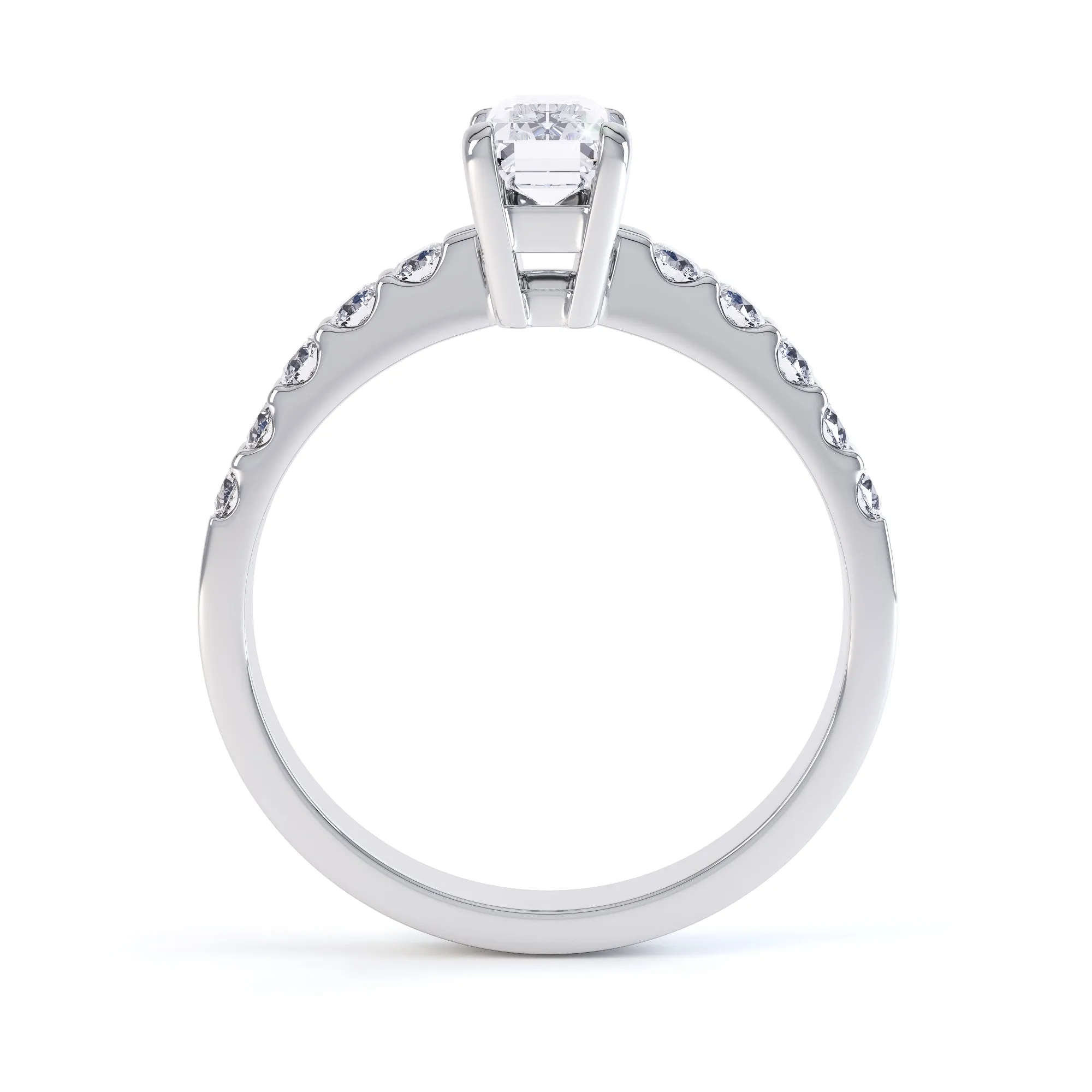 Diamond Engagement Ring- Emerald Corner Claw with Scollop Set Shank