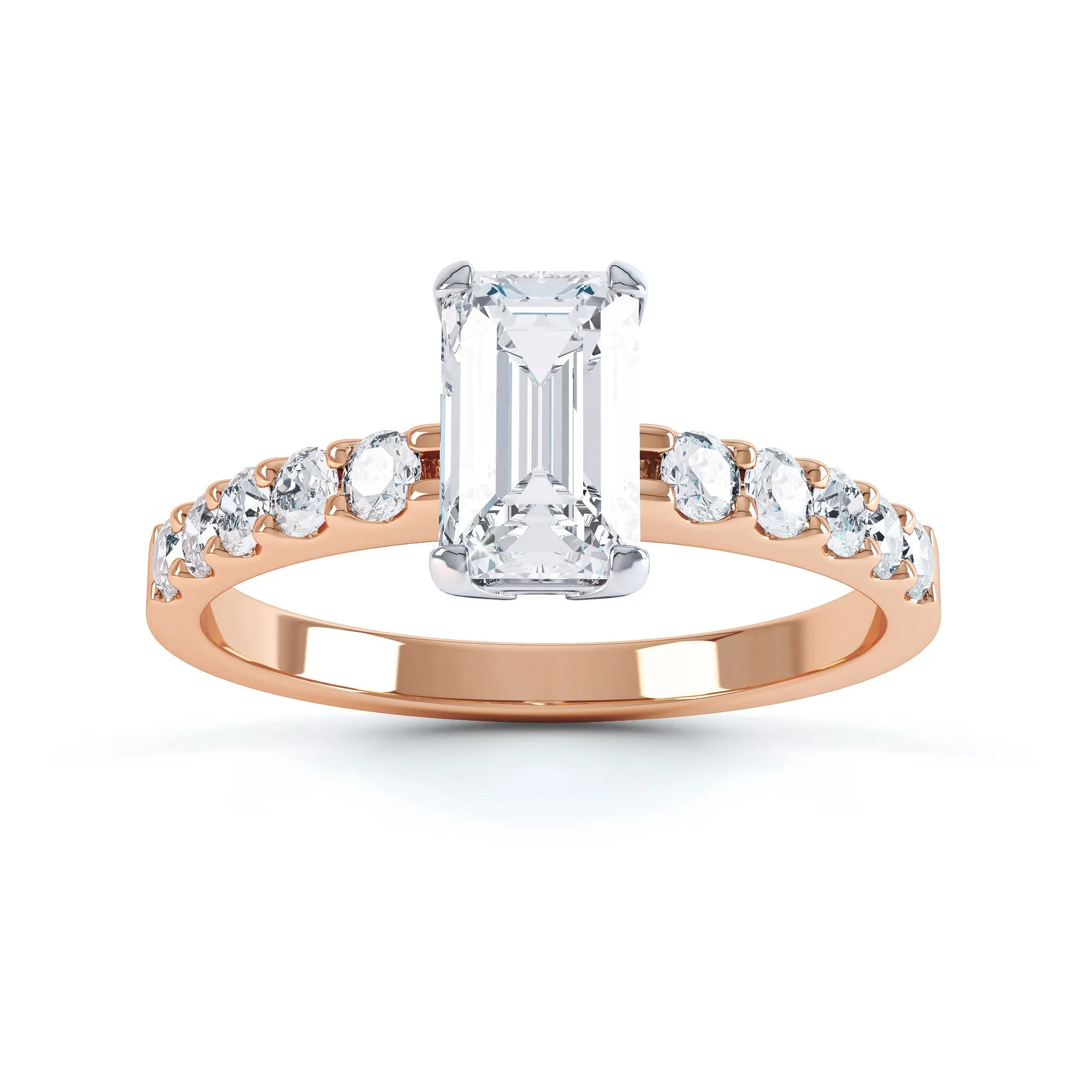 Diamond Engagement Ring- Emerald Corner Claw with Scollop Set Shank