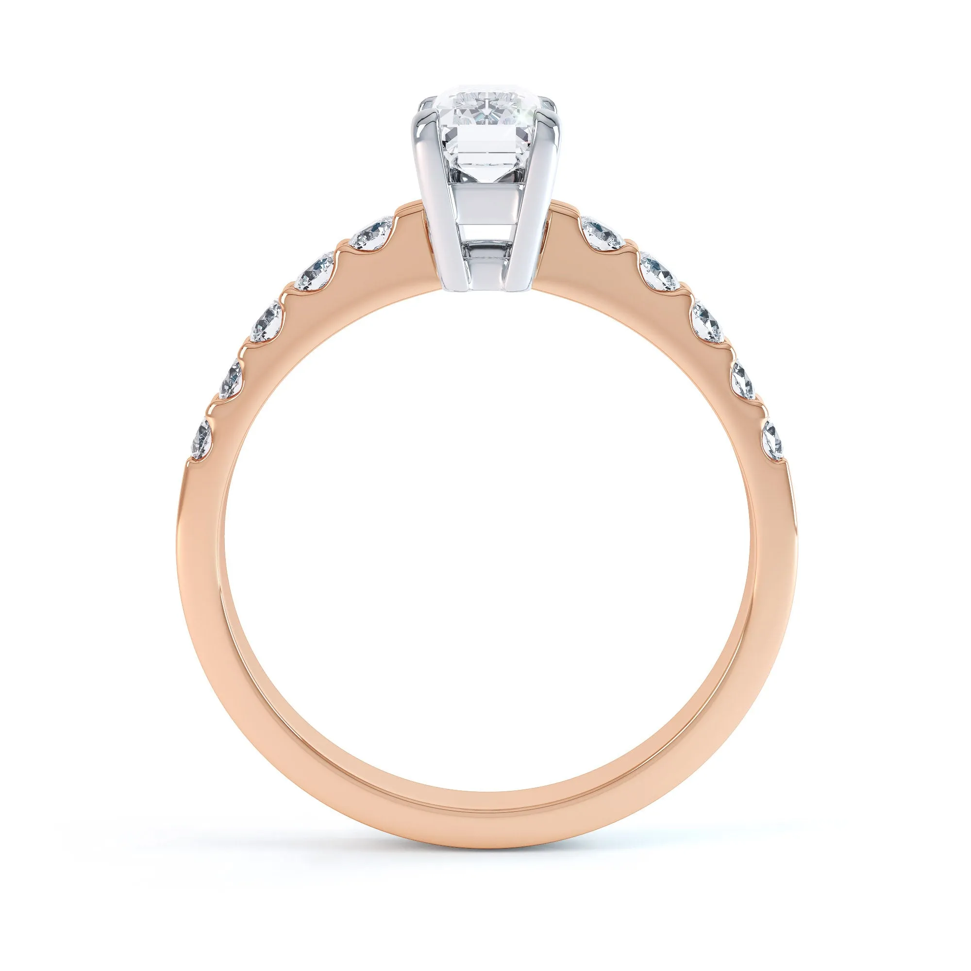 Diamond Engagement Ring- Emerald Corner Claw with Scollop Set Shank