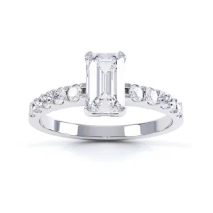 Diamond Engagement Ring- Emerald Corner Claw with Scollop Set Shank