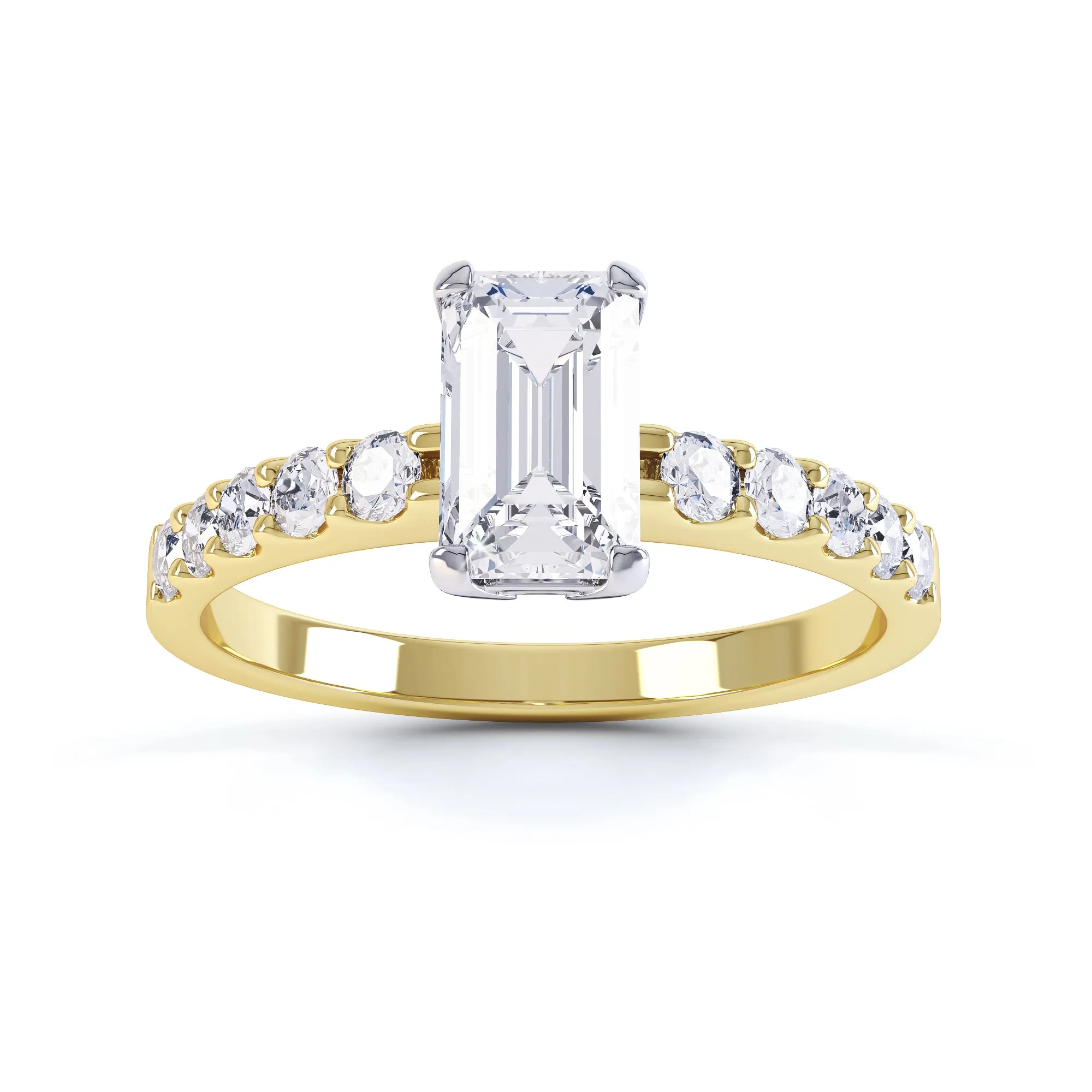 Diamond Engagement Ring- Emerald Corner Claw with Scollop Set Shank
