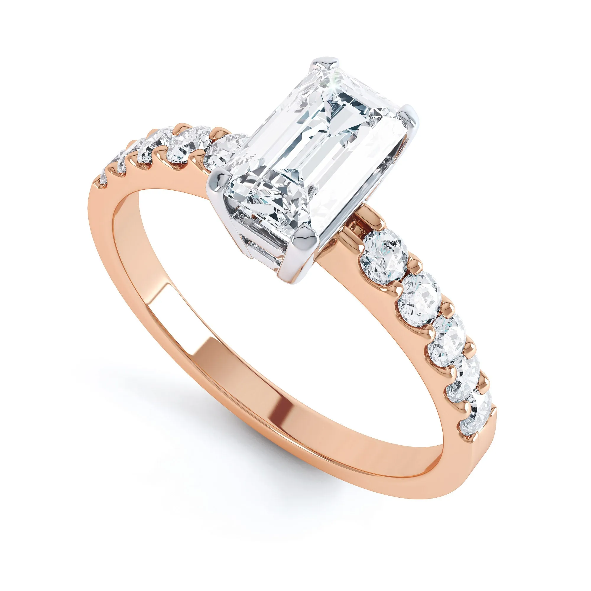 Diamond Engagement Ring- Emerald Corner Claw with Scollop Set Shank