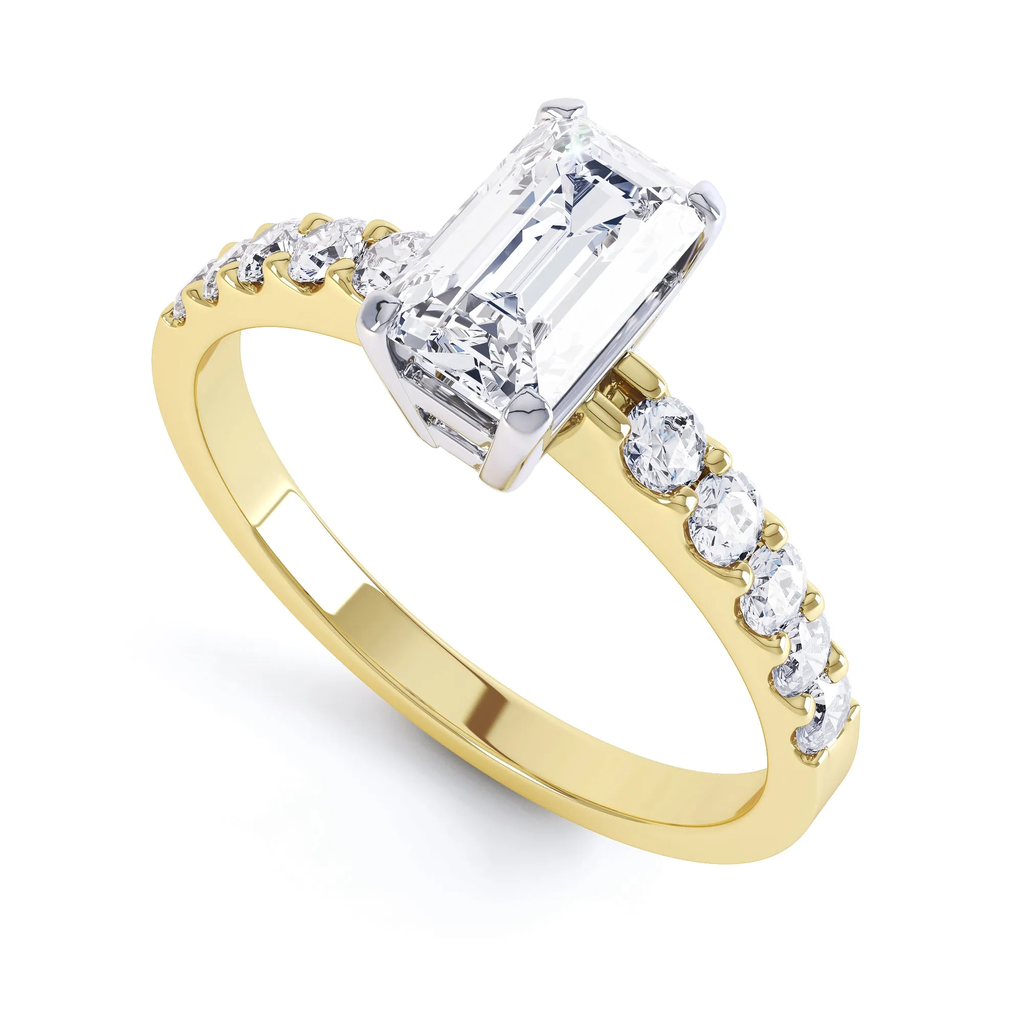 Diamond Engagement Ring- Emerald Corner Claw with Scollop Set Shank