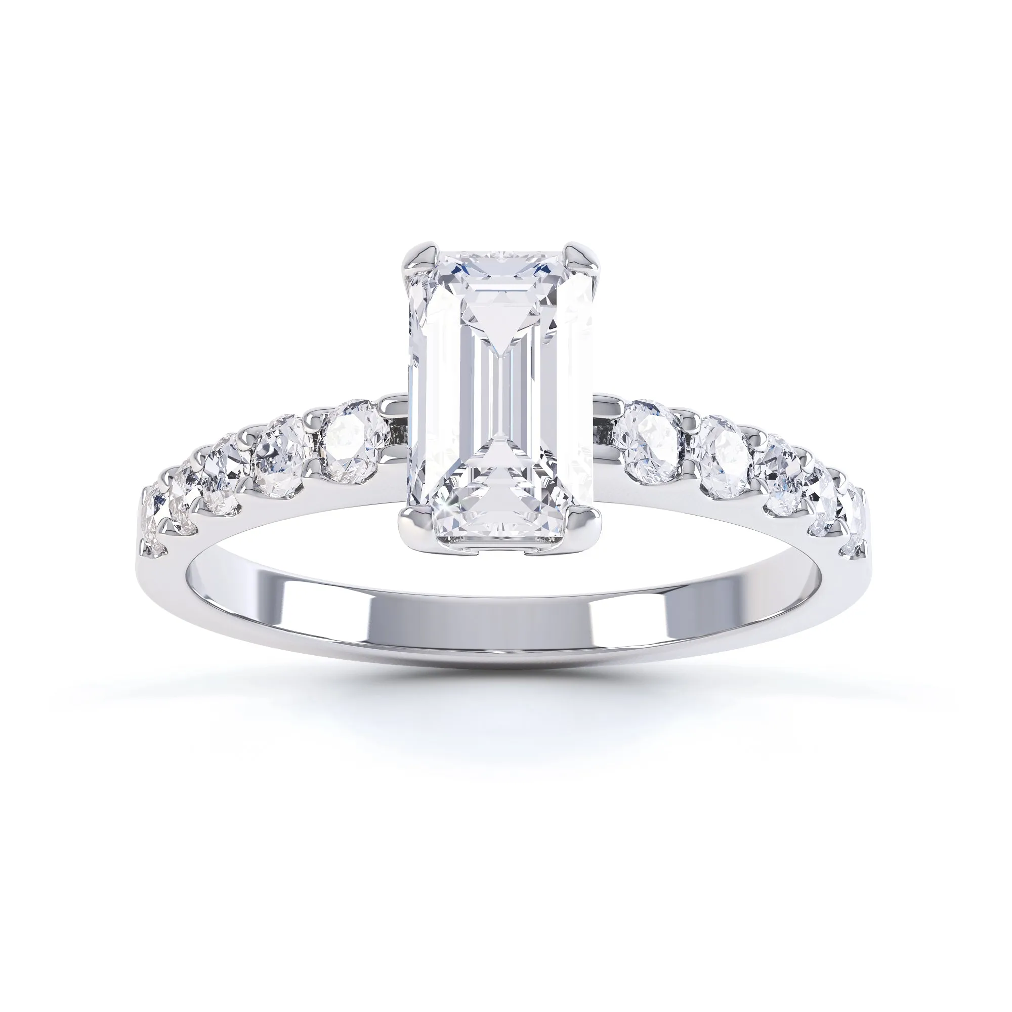 Diamond Engagement Ring- Emerald Corner Claw with Scollop Set Shank