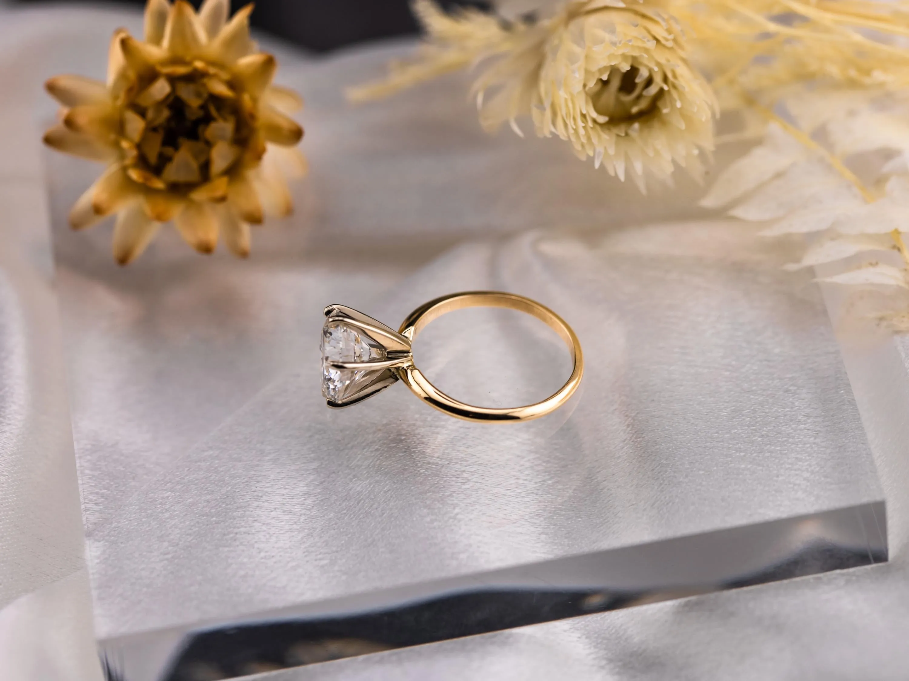 Diamond engagement ring lab diamond ring 14k solid yellow gold engagement ring solitaire round cut 3.42ct lab grown diamond engagement ring
