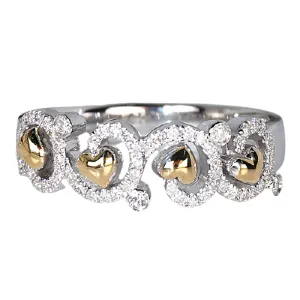 Diamond Scroll Two Tone Hearts Ring