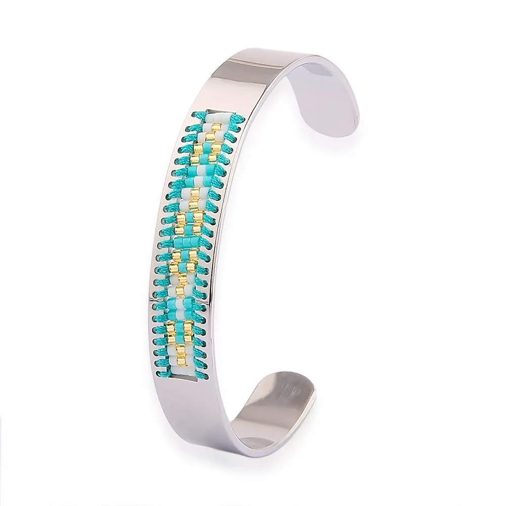 Diamond Shaman's Eye Turquoise and Gold Seed Tribal Bead Bangle