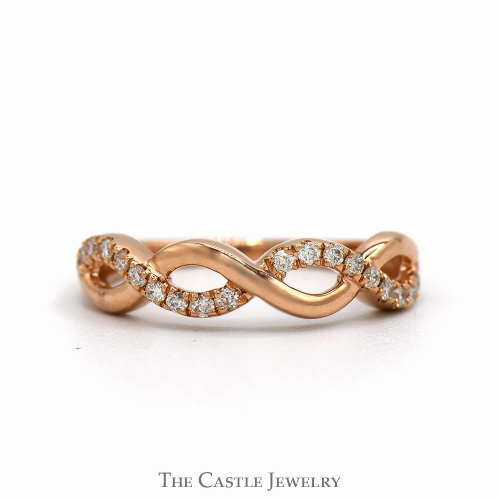 Excellent Object Diamond Accented Twisted Infinity Style Band in 14k Rose Gold