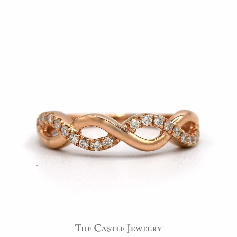 Clean Sparkle Diamond Accented Twisted Infinity Style Band in 14k Rose Gold