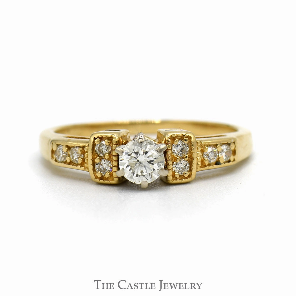Diamond Engagement Ring .38CTTW With .25CT Round Brilliant Cut Center And Round Side Diamonds In 14KT Yellow Gold Glam Present Versatile Accessory