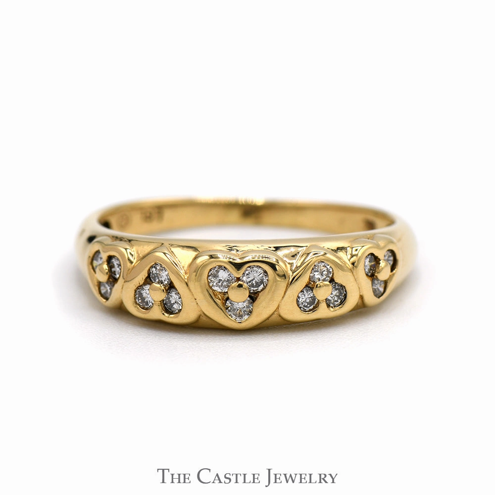 Diamond Wedding Band with Row of Hearts Design in 10k Yellow Gold Customizable style Low-Cost Jewelry