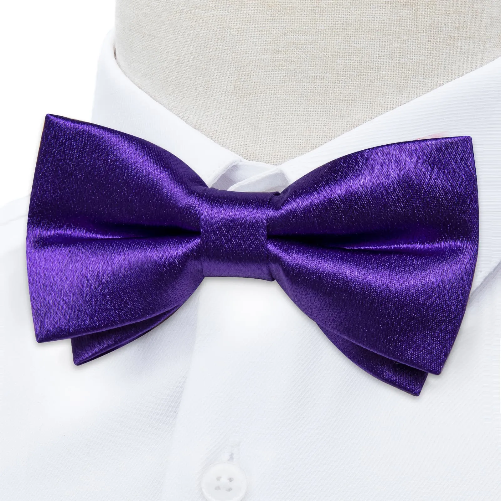 DiBanGu Silk Bow Tie Shining Violet Purple Solid Mens Pre-Tied Bowtie Handkerchief Cufflinks Set