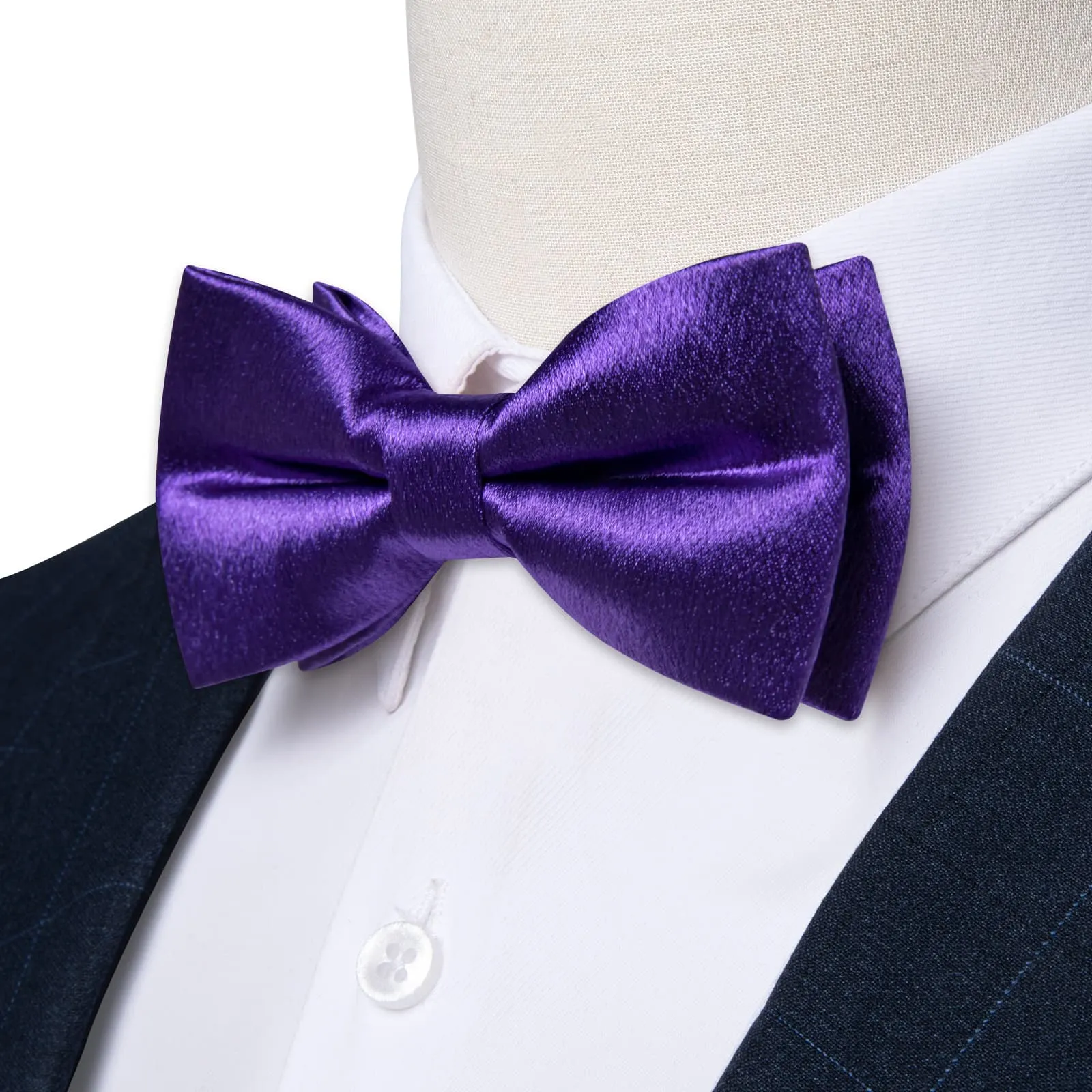 DiBanGu Silk Bow Tie Shining Violet Purple Solid Mens Pre-Tied Bowtie Handkerchief Cufflinks Set
