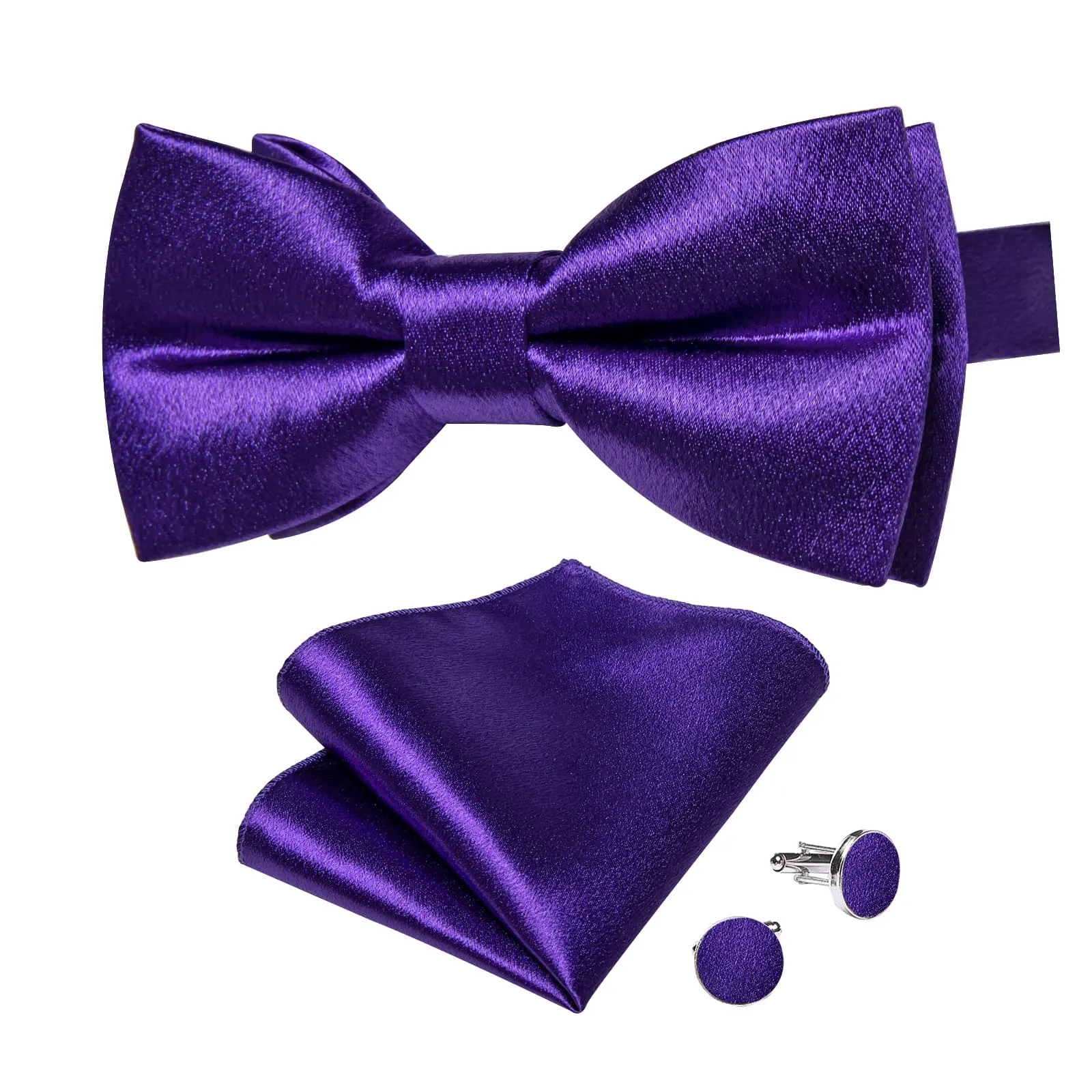 DiBanGu Silk Bow Tie Shining Violet Purple Solid Mens Pre-Tied Bowtie Handkerchief Cufflinks Set