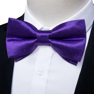 DiBanGu Silk Bow Tie Shining Violet Purple Solid Mens Pre-Tied Bowtie Handkerchief Cufflinks Set