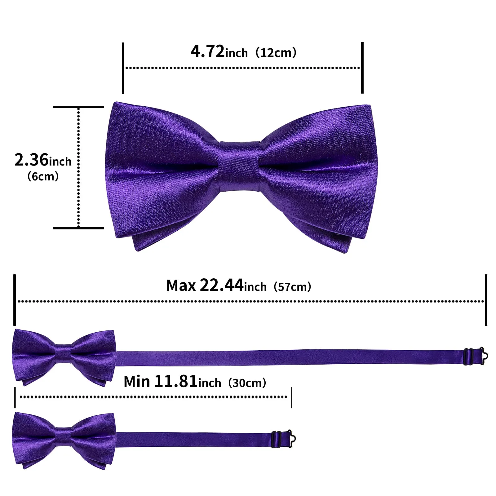 DiBanGu Silk Bow Tie Shining Violet Purple Solid Mens Pre-Tied Bowtie Handkerchief Cufflinks Set