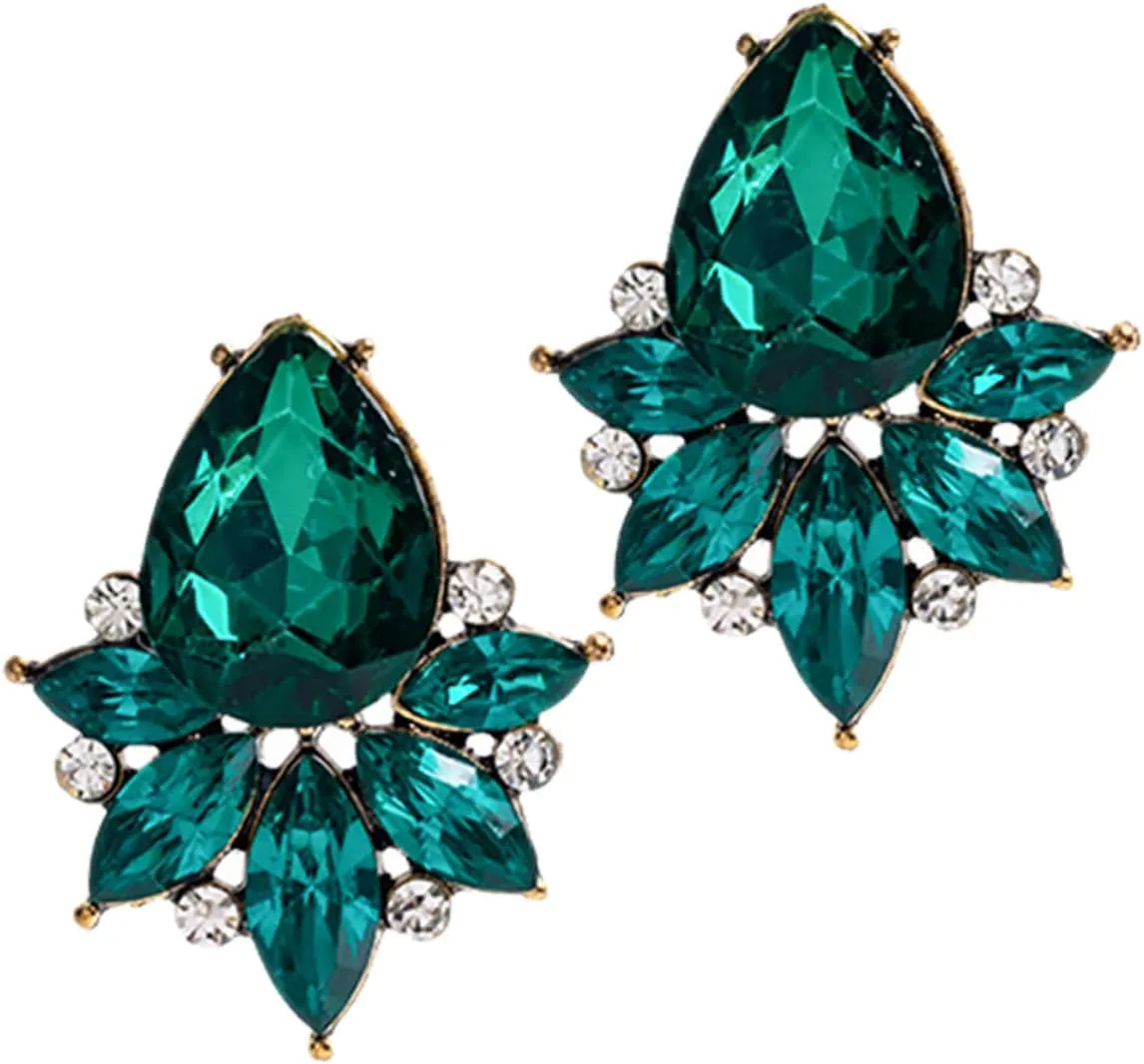 Didiseaon Rhinestone Cluster Dangle Earrings Green Geometric Rhinestone Cluster Earrings for Women Statement