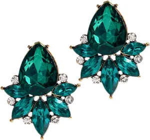 Didiseaon Rhinestone Cluster Dangle Earrings Green Geometric Rhinestone Cluster Earrings for Women Statement