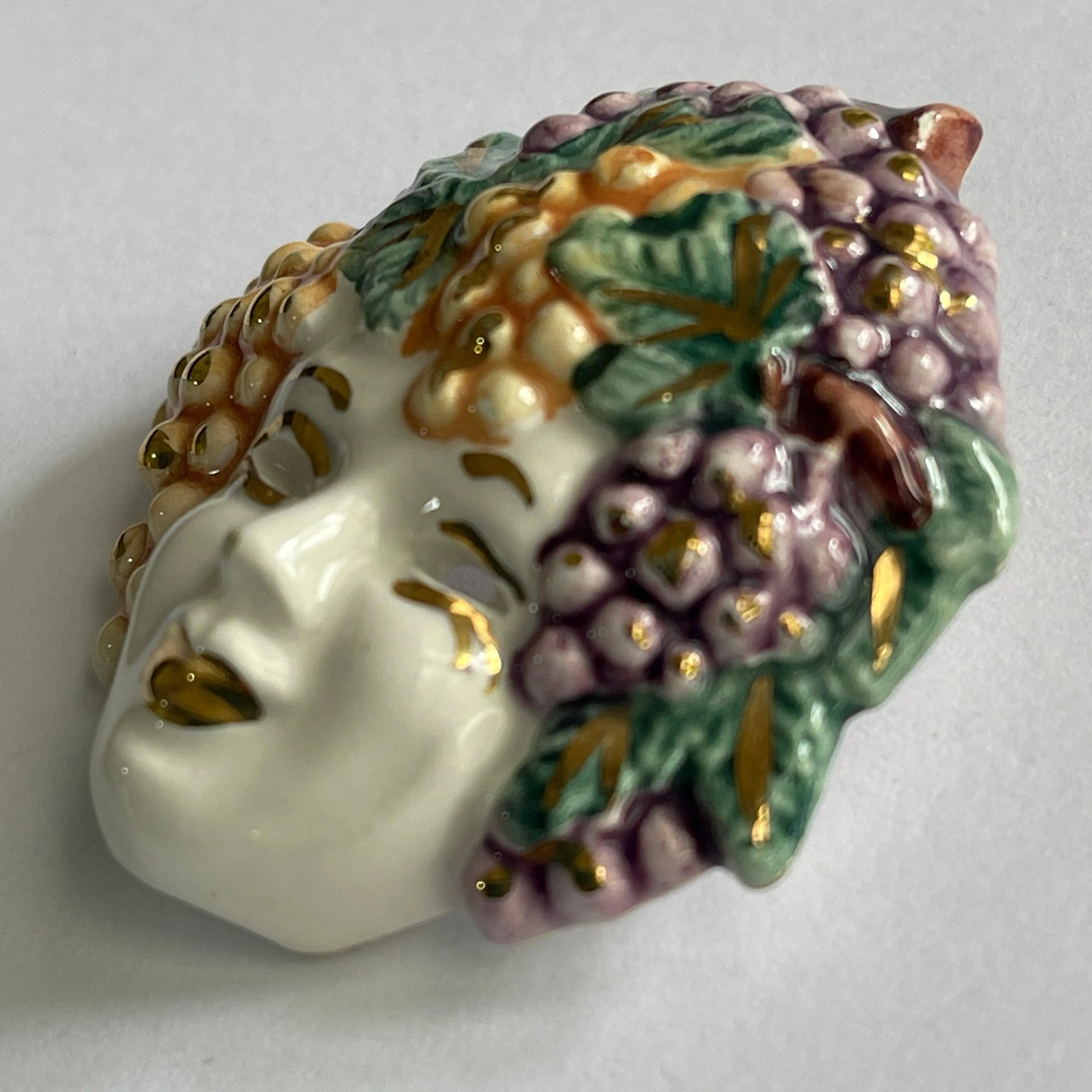 Dionysus God of Wine Ceramic Head Brooch