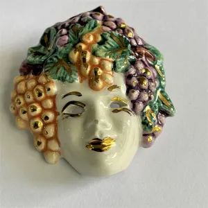 Dionysus God of Wine Ceramic Head Brooch