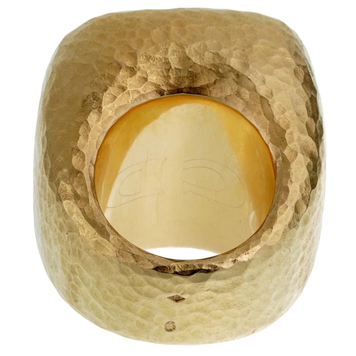 Dior Citrine Hammered Gold Cocktail Ring Sz 6 1/4