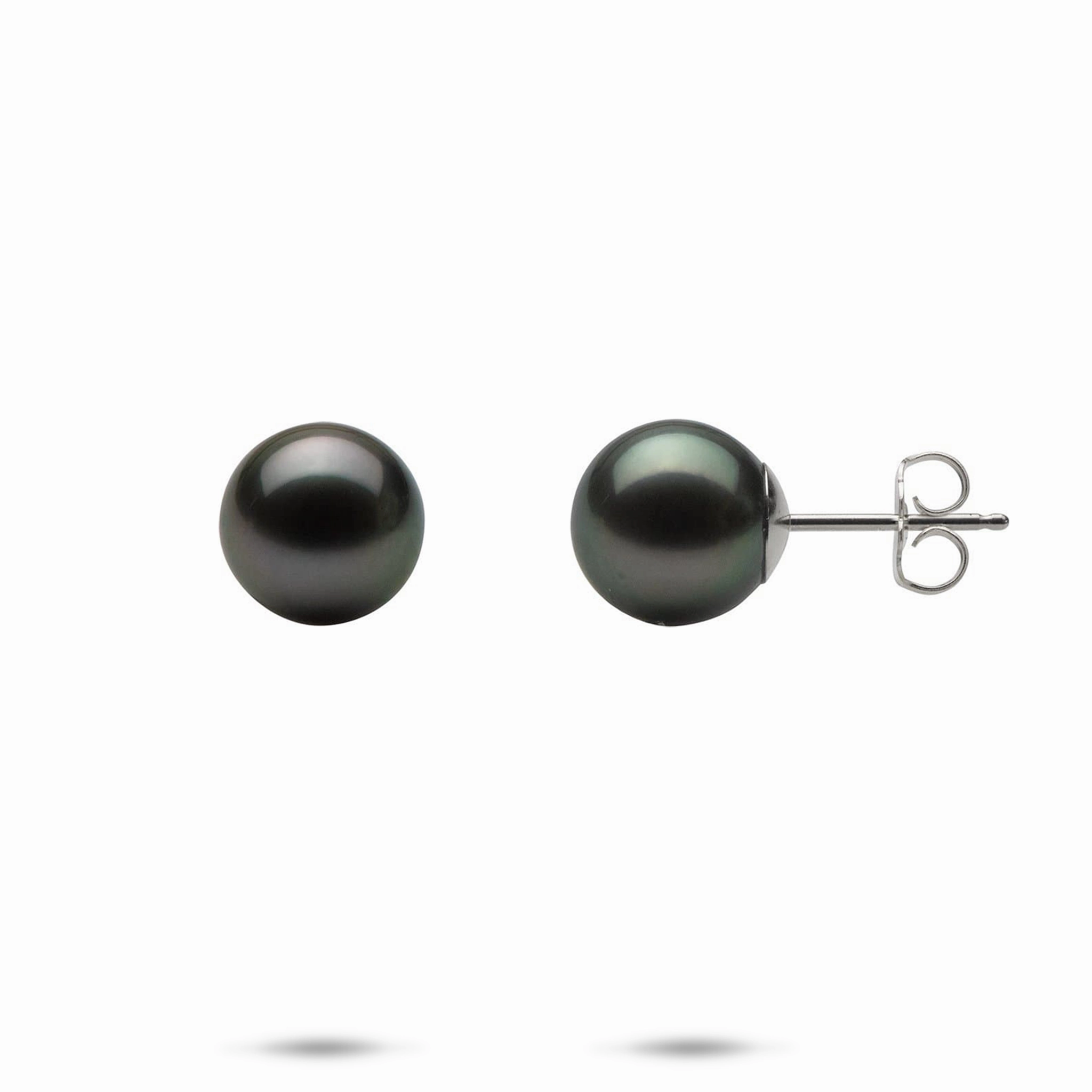 Tahitian Black Pearl Earrings in White Gold - 9-10mm Flawless Glam