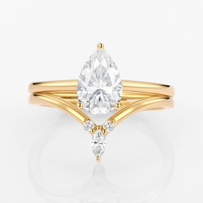 Minimal Spark 2.0ct Pear Moissanite Classic Solitaire Ring Set 2pcs