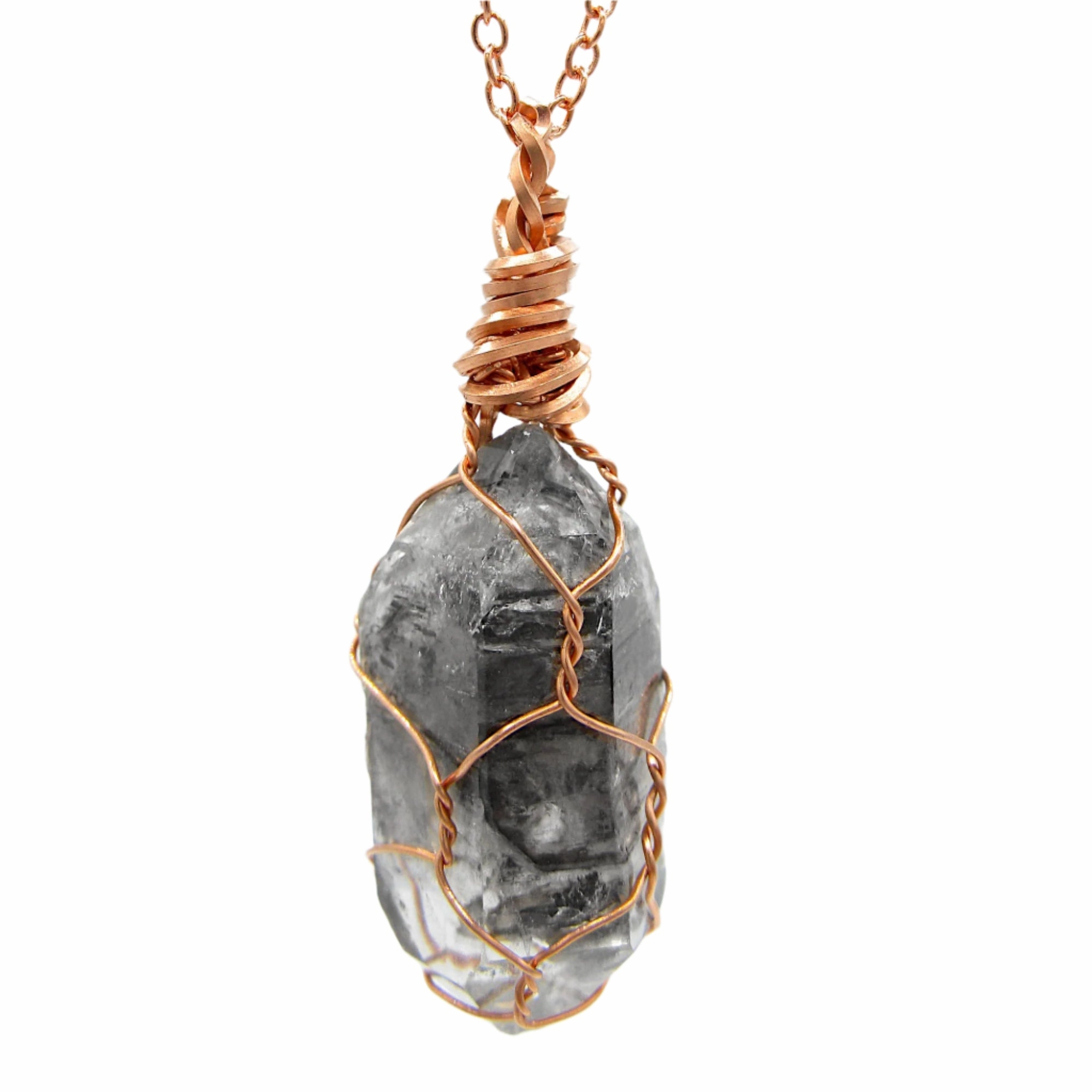 Dark Smoky Quartz Raw Crystal Pendant Necklace, Copper Wire-Wrapped, Handmade, with 20" Chain Graceful Gift